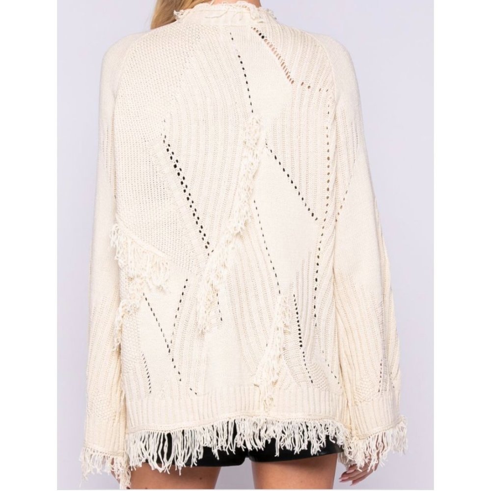 ❌SOLD OUT❌FLORA IVORY FRINGE CARDIGAN - Picture 2 of 3